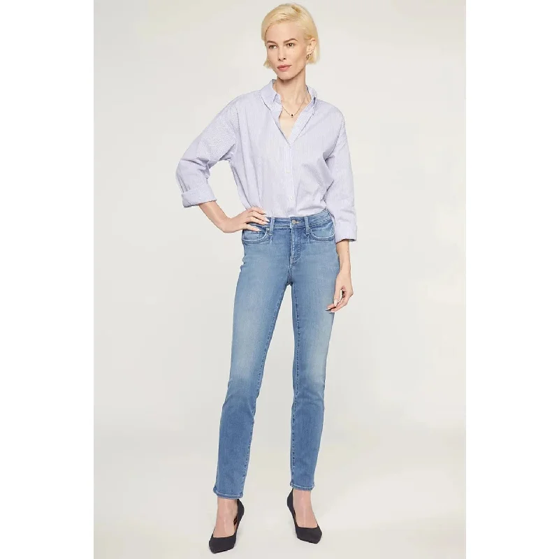 Mid Blue Slim Fit Jeans Fashionable Raw Hemmed Jeans