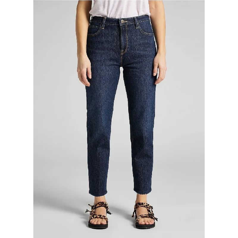 Rinse Wash Straight Frayed Hem Jeans Trendy Wide-Leg High-Waist Denim