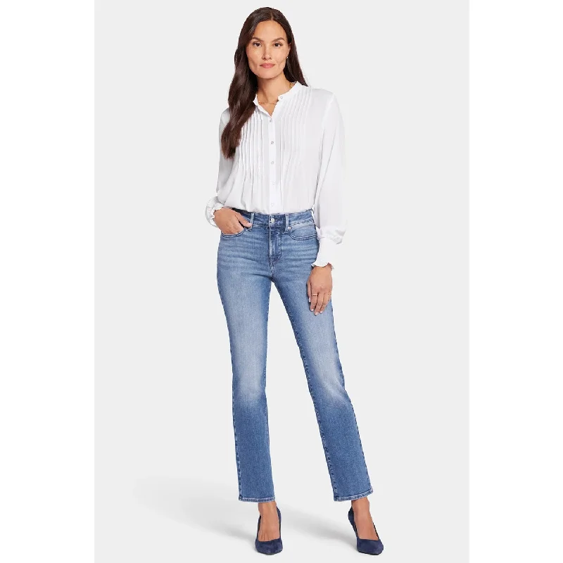 Mid Blue High Rise Straight Jeans Stylish Plus Size Denim Jeans