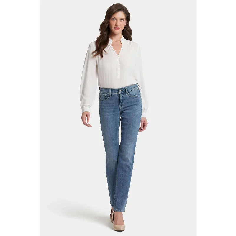 Mid Rise Blue Straight Jeans Fashionable Mom Jeans