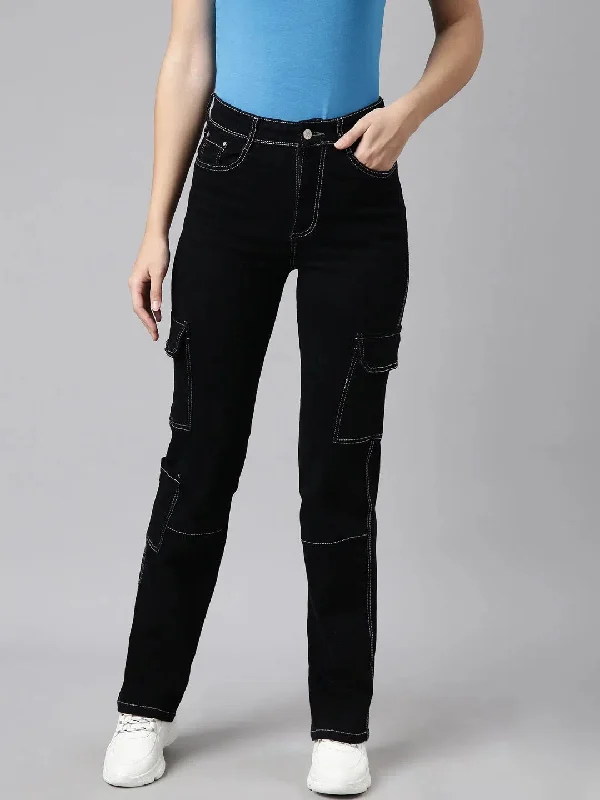 Women Straight Fit Denim Black Corgo Jean-GZ-5809-Black Trendy Wide-Leg High-Waist Denim