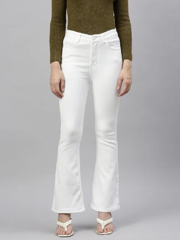 Women White Bootcut Jeans-GZ-5971-White Trendy Low-Rise Bootcut Jeans