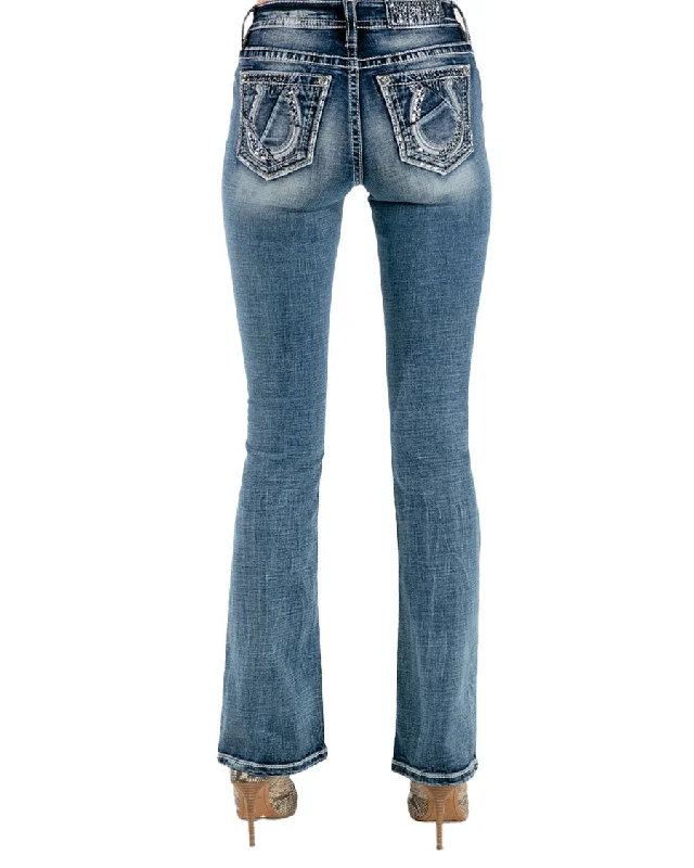 Women's Broken Horseshoe Bootcut Jeans Comfortable Folded Hem Jeans