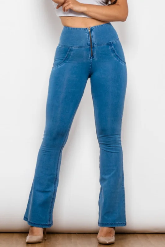 Zip-Up Wide Waistband Long Jeans Trendy Paperbag Waist Jeans