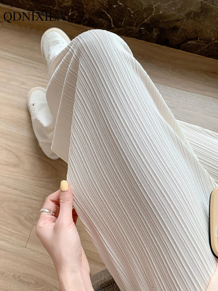 2024 Spring Summer Ice Silk Wide Leg Pants for Women Korean Stretch Fit Pants