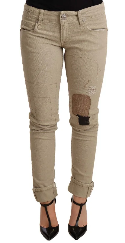 Acht  blue Cotton Bottom Slim Fit Folded Women's Pant Slim-Fit Khaki Pants