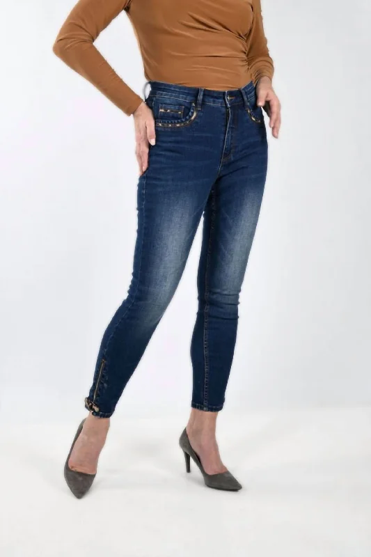 Animal Print Denim Pant In Blue Classic Pleated Pants
