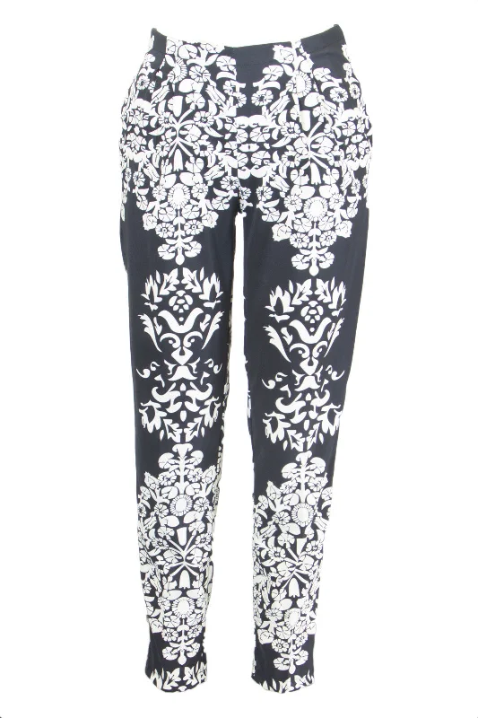 Atina Cristina Women's Black White Floral Print Pegged PantsT1007AD20 Sz S $185 Casual Wide Pants