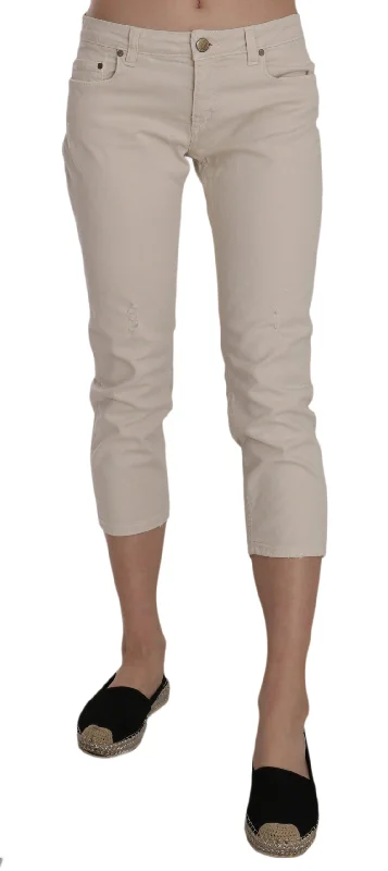 Dondup Beige Low Waist Skinny Cropped Capri Pants Fashionable Jogger Pants