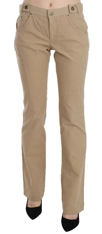 Just Cavalli Beige Mid Waist Straight Leg Pants Slim-Fit Khaki Pants