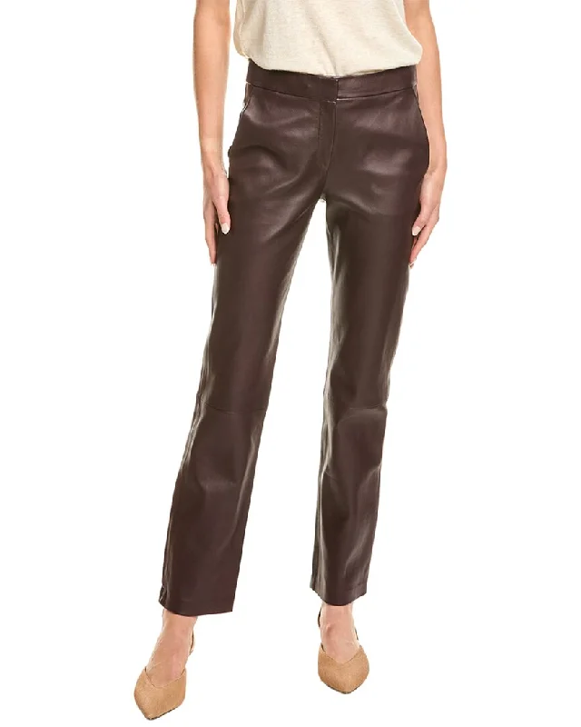 Theory Slim-Straight Leather Pant Elegant Palazzo Trousers