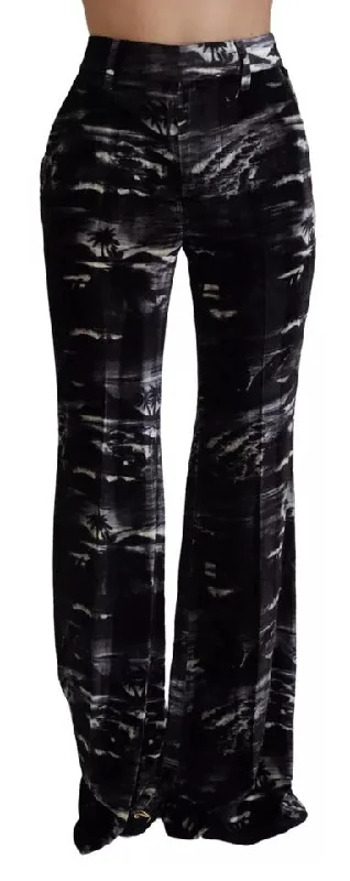 Black Printed High Waist Super Flare Pants Modern Skinny Pants