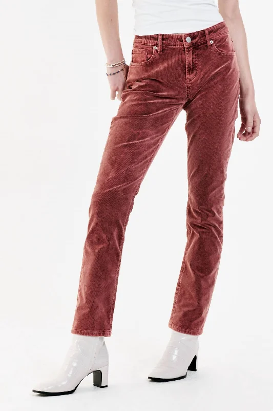 Blaire High Rise Ankle Slim Straight Corduroy Pants In Mahogany Fashionable Work Pants