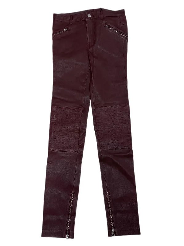 BLK DNM Women's Dark Red Slim Fit Leather Pant 1 #WPL4403 Size 26 NWT Casual Wide Pants