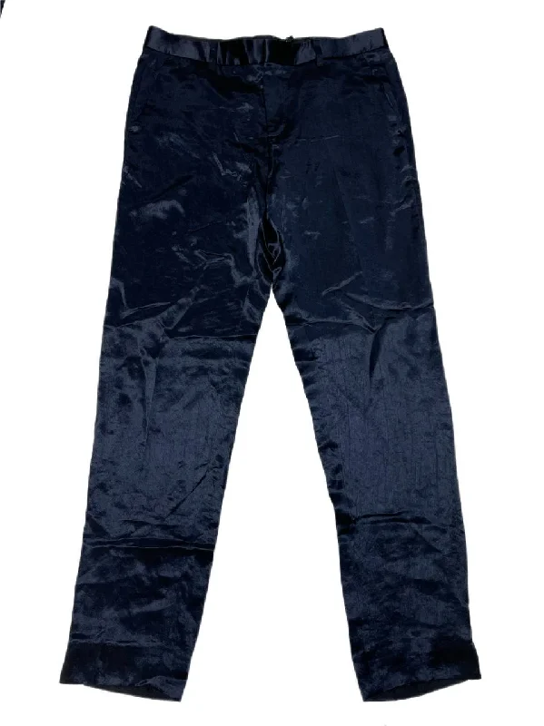 BLK DNM Women's Navy Acetate Straight Leg Pant Size US 4 NWT Chic Faux Leather Pants