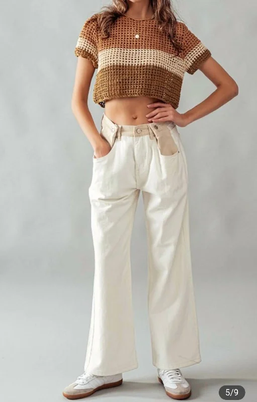 Buttoned Waist Baggy Pants In Cream Comfortable Wide-Leg Pants