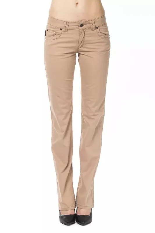 Beige Cotton Women Pant Casual Skinny Fit Pants