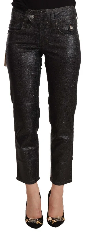 Chic Black Glittered Cropped Pants Chic Faux Leather Pants