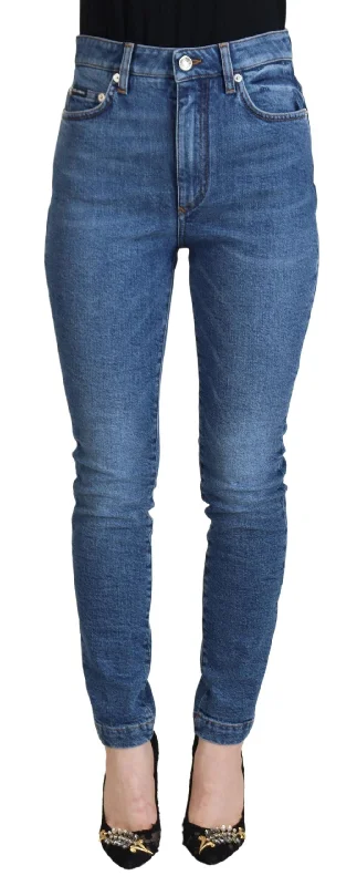 Dolce & Gabbana Chic Blue Denim Pants – Elegance Meets Comfort Elegant High-Waist Pants