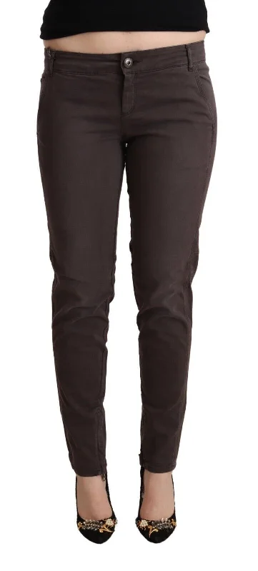 Chic Brown Low Waist Skinny Pants Classic Chino Pants