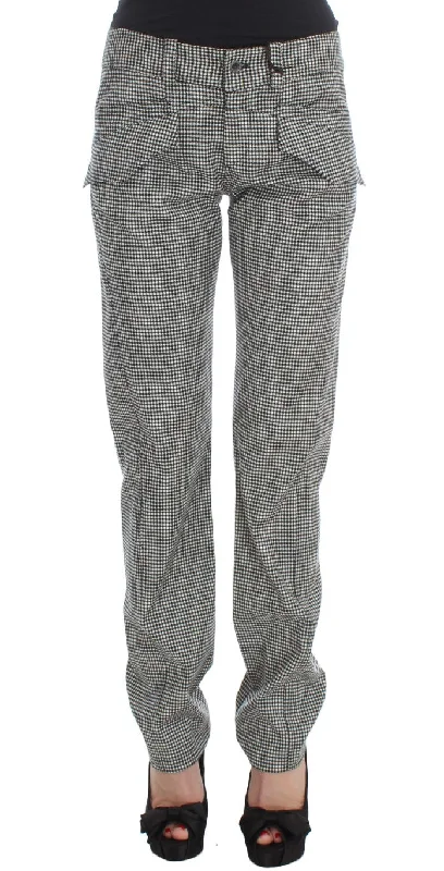 Ermanno Scervino Chic Checkered Black & White Regular Fit Pants Fashionable Button-Up Pants