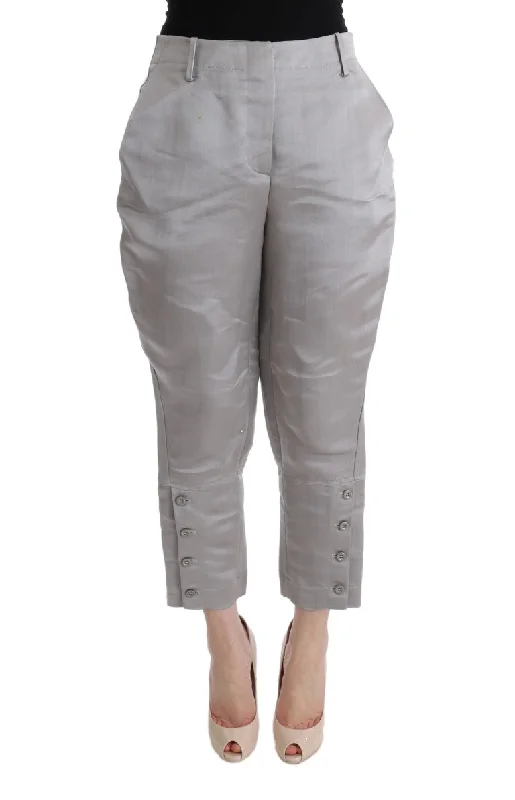 Ermanno Scervino Chic Gray Cropped Silk Pants Classic Stretch Pants