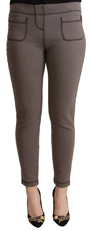 Chic Gray Mid Waist Skinny Pants For Sophisticated Style Classic Flared Pants