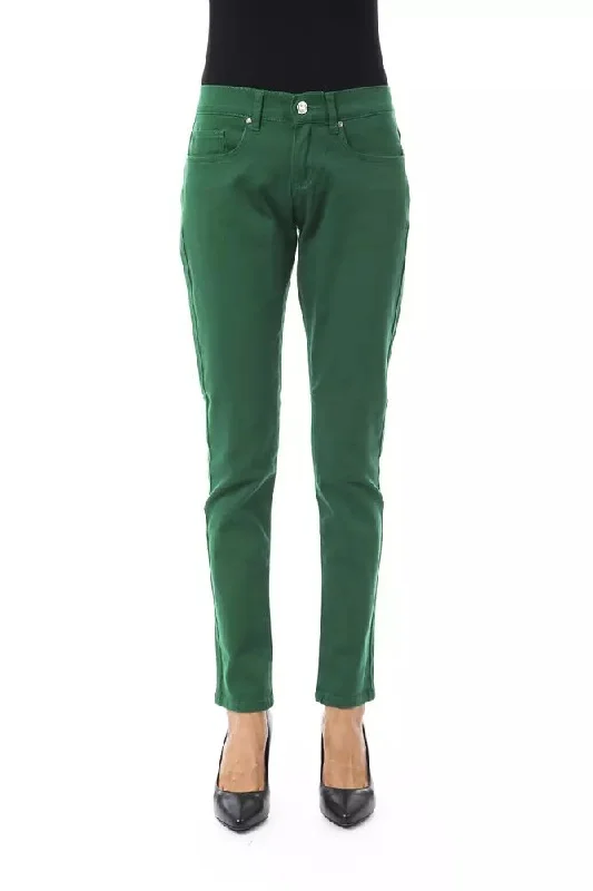 Green Cotton Women Slim Pant Chic Black Leggings