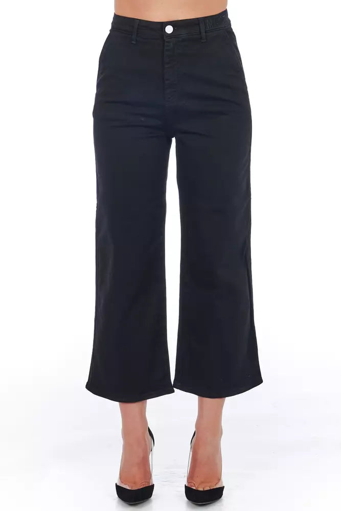 Frankie Morello Black Cotton Women Cropped Pant Casual Wide Pants