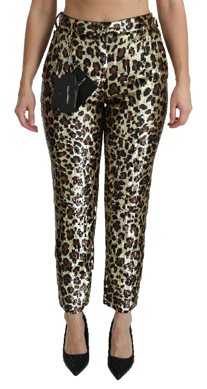 Dolce & Gabbana Chic High Waist Leopard Sequin Pants Casual Lounge Pants