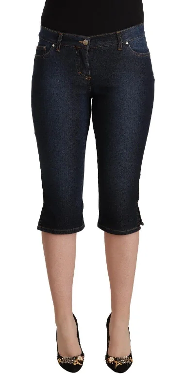 Chic Low Waist Capri Denim Pants Soft Sweatpants Style