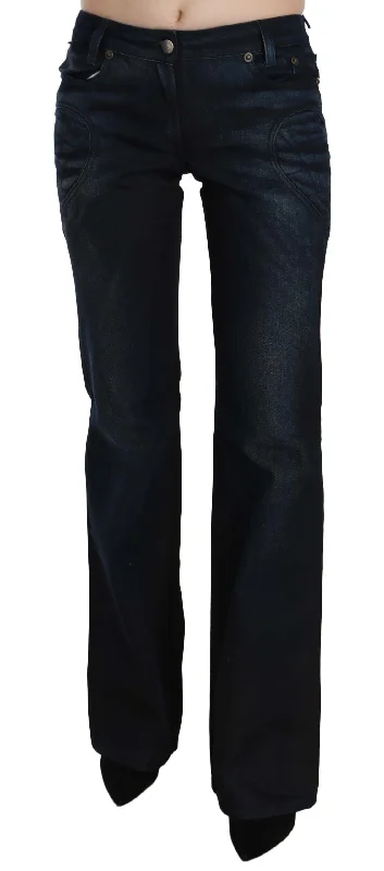 Just Cavalli Chic Mid Waist Straight Denim Pants Elegant Wool Trousers