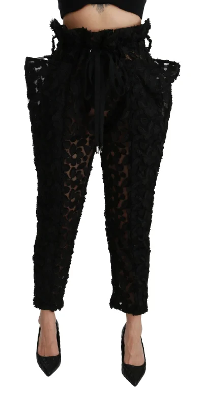 Dolce & Gabbana Chic Tapered High Waist Lace Pants Cozy Fitted Pants