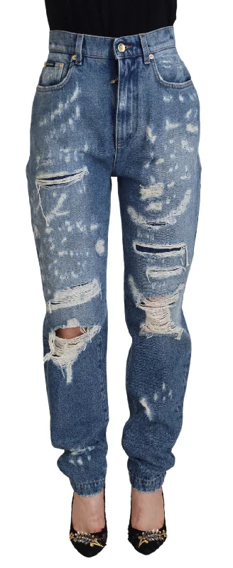 Dolce & Gabbana Chic Tattered Denim Pants - Indigo Essence Comfortable Denim Pants