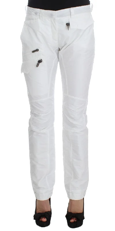 Ermanno Scervino Chic White Nylon Cargo Pants by Italian Designer High-Waist Jogger Pants