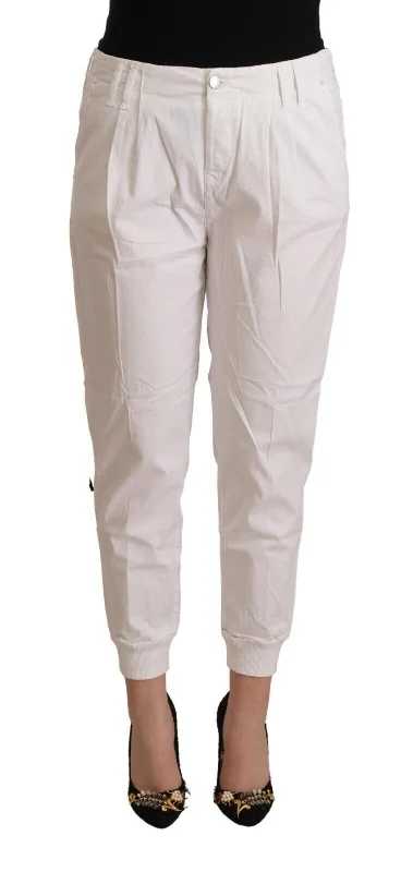 Chic White Tapered Cropped Pants Cozy Jogger Leggings