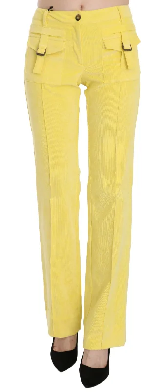 Just Cavalli Chic Yellow Corduroy Mid Waist Pants Comfortable Pleated Pants