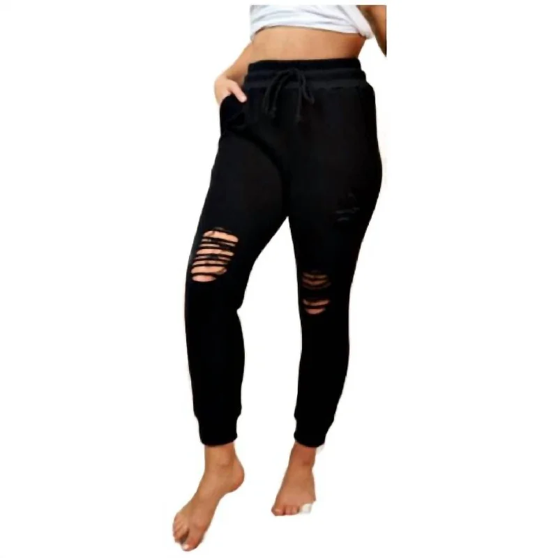 Distressed Pant In Black Classic Flared Pants