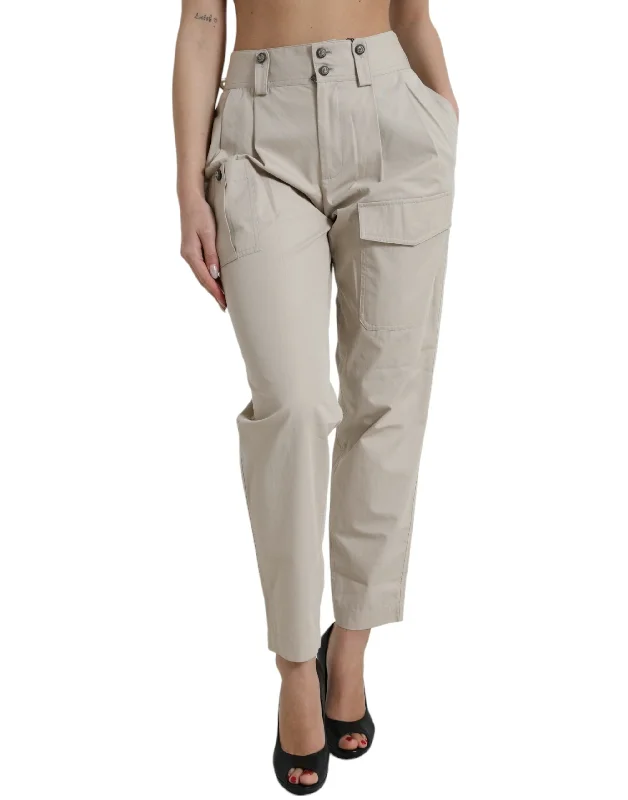 Dolce & Gabbana  Cotton High Waist Tape Women's Pants Relaxed Fit Trousers