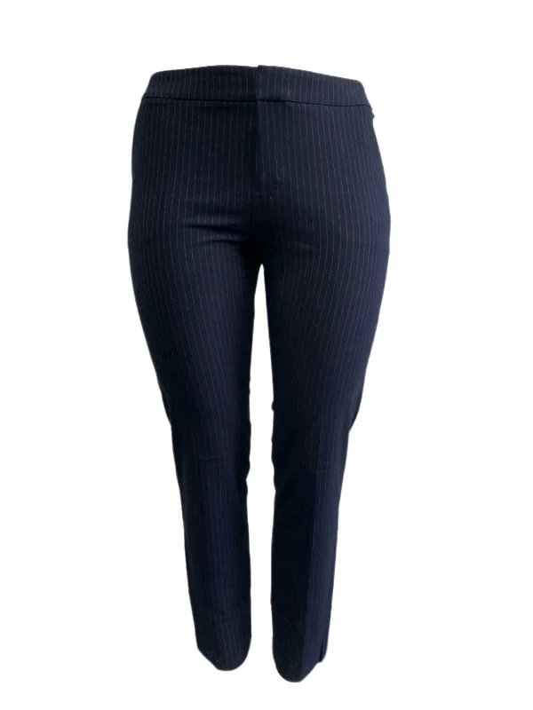 ECRU Women's Navy Pinstripe Mayfair Pants #1668SS 12 NWT Soft Stretch Trousers