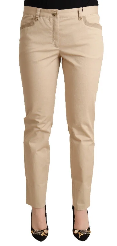 Elegant Beige Cotton Stretch Skinny Pants Cozy Full-Length Pants