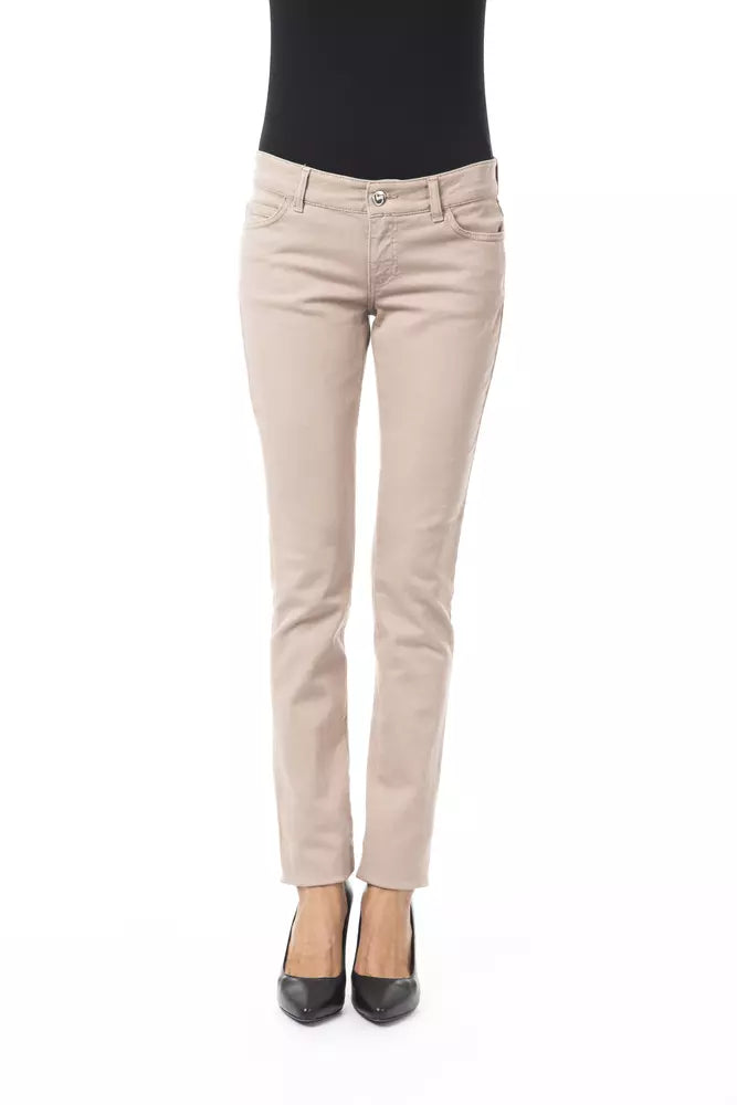 BYBLOS Beige Cotton Women Pant Trendy Wide-Leg Pants