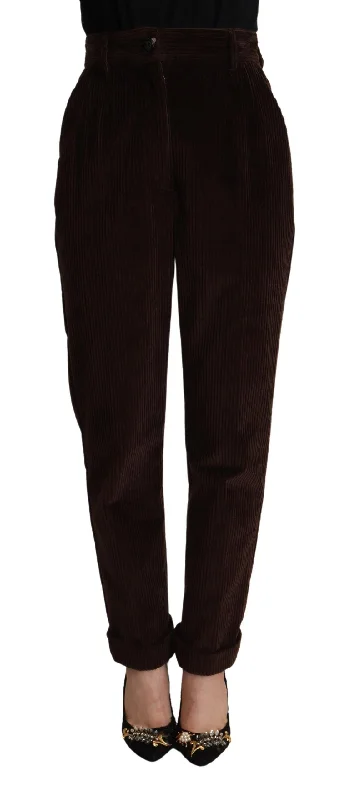 Elegant Bordeaux High-waisted Corduroy Pants Formal Dress Pants