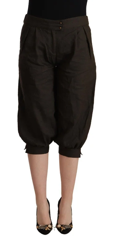 Elegant Brown Cropped Harem Pants Elegant Wool Trousers