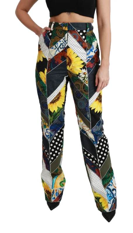 Dolce & Gabbana Elegant High Waist Multicolor Straight Pants Comfortable Denim Pants