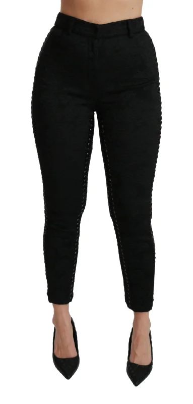 Dolce & Gabbana Elegant High Waist Skinny Black Brocade Pants Comfortable Jogging Pants