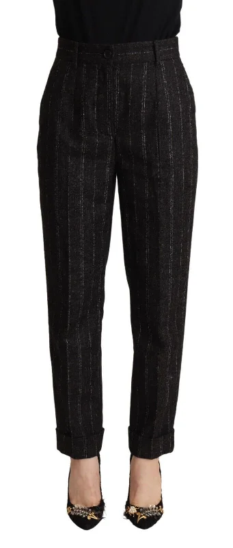 Elegant High-waisted Striped Tapered Pants Elegant Dress Pants