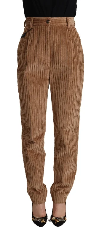 Elegant High-waisted Tapered Corduroy Pants Lightweight Linen Pants