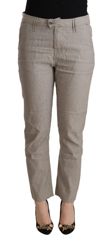 Elegant Light Grey Tapered Linen Pants Trendy Work Pants