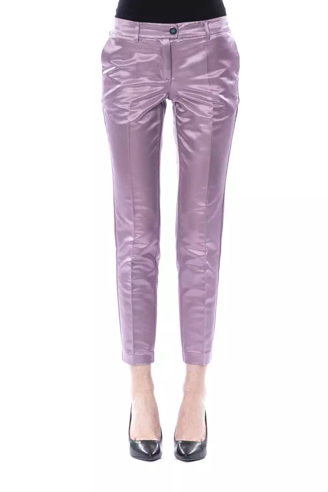 BYBLOS Purple Cotton Women Pant Chic Faux Leather Pants